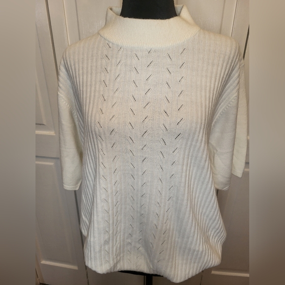 Sweaters - Vintage 90s Ivory Mock Neck Cable Knit Sweater XL Old Money Classic Preppy